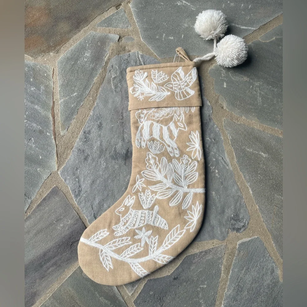Anthropologie Forage Pom Pom  Christmas Stocking